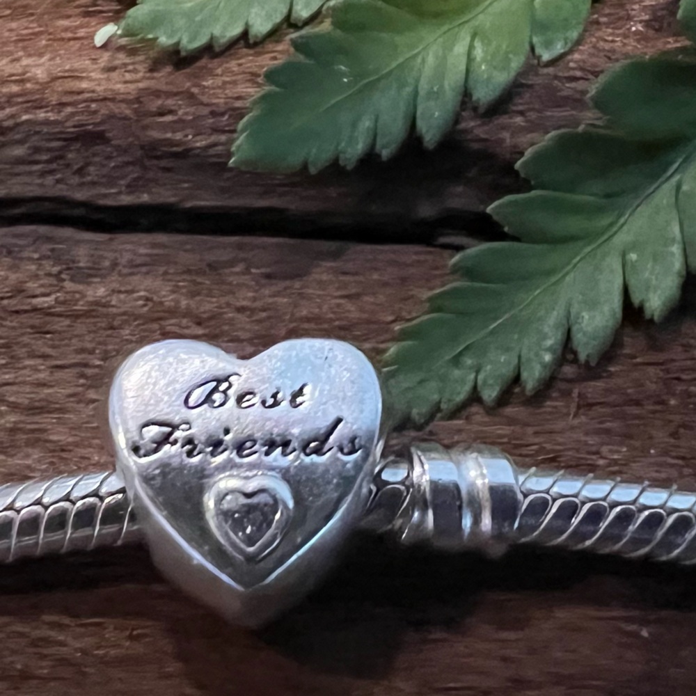 Authentic Pandora Charm Friendship Heart Best Friends Bead with White Zirconia